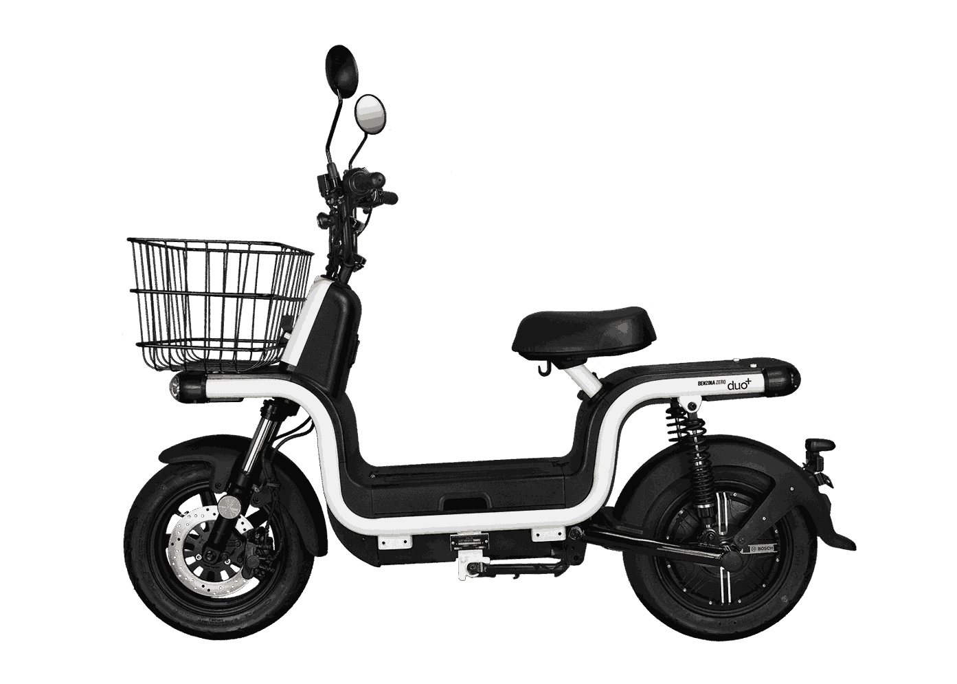 Benzina Zero electric scooter with carry basket.