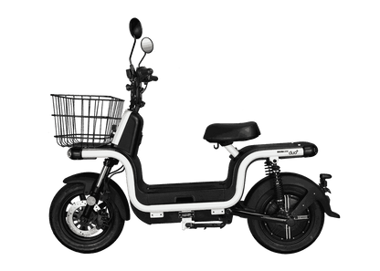 Benzina Zero electric scooter with carry basket.