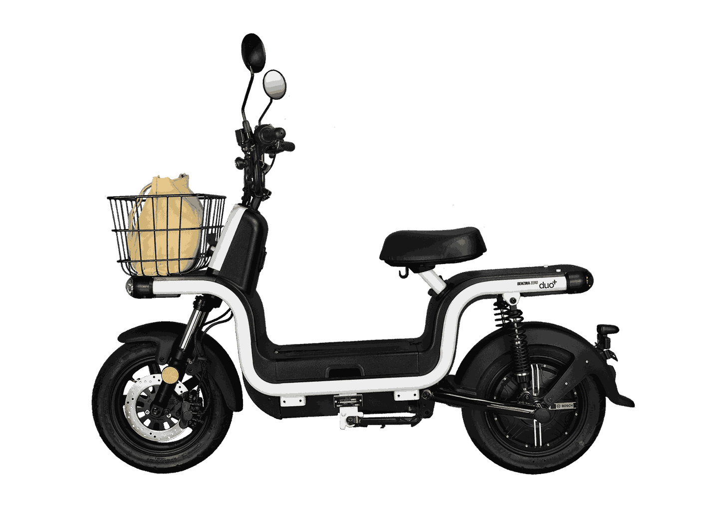 Benzina Zero electric scooter with carry basket.