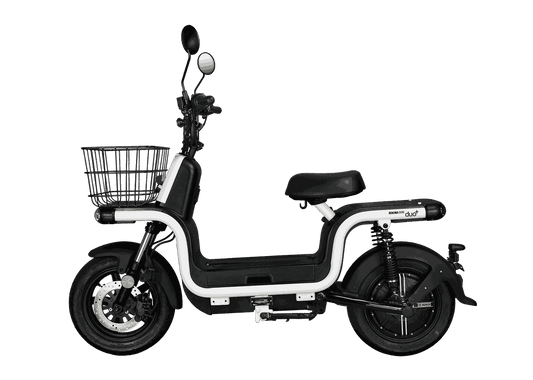 Benzina Zero electric scooter with carry basket.