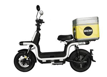 Benzina Zero electric scooter moped large food box for food delivery.