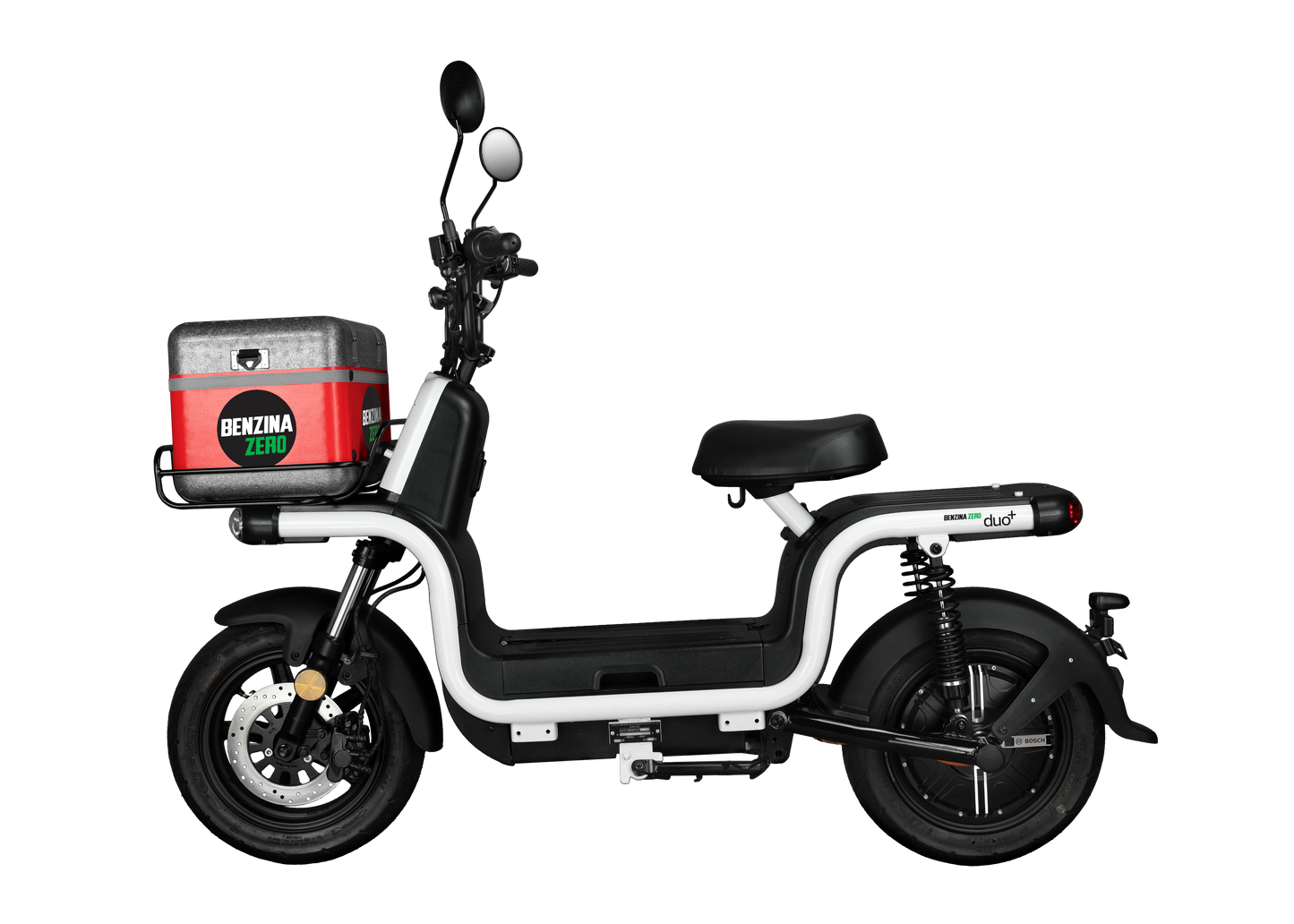 Benzina Zero electric scooter with food box. Food delivery scooter.