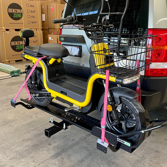 Benzina Zero electric scooter moped towbar carrier. Bike car carrier.