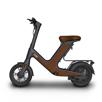 Benzina Zero V-50 electric scooter with seat in woodgrain brown